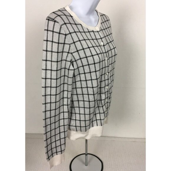 Ann Taylor Factory Womens Cardigan Sweater Size M Brown White Check Button Down - Picture 3 of 13